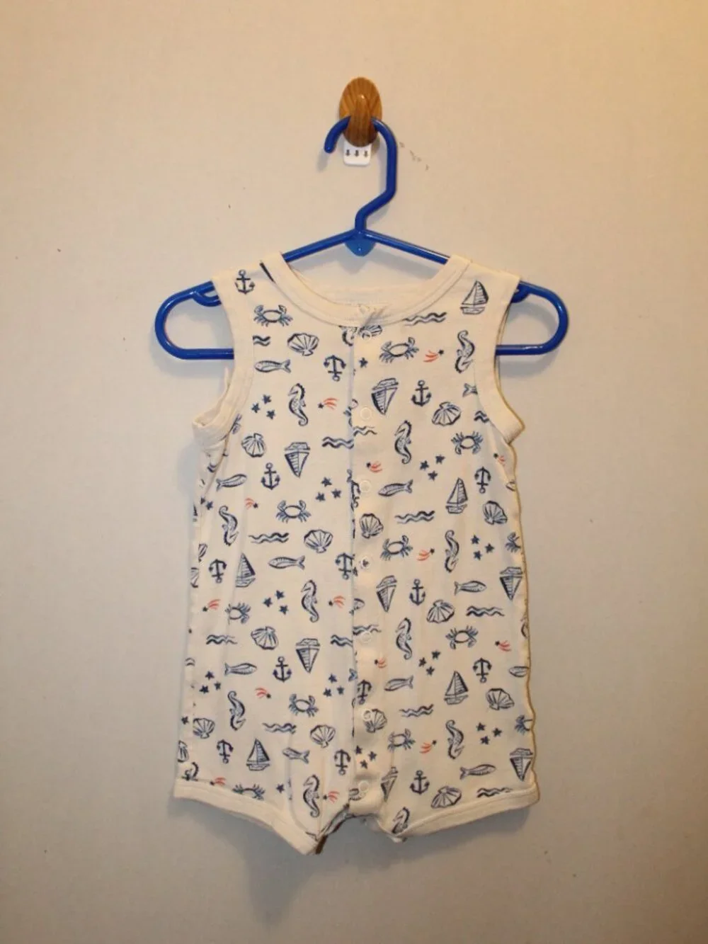 12m Baby Sea Print Snap-Up Cotton Romper